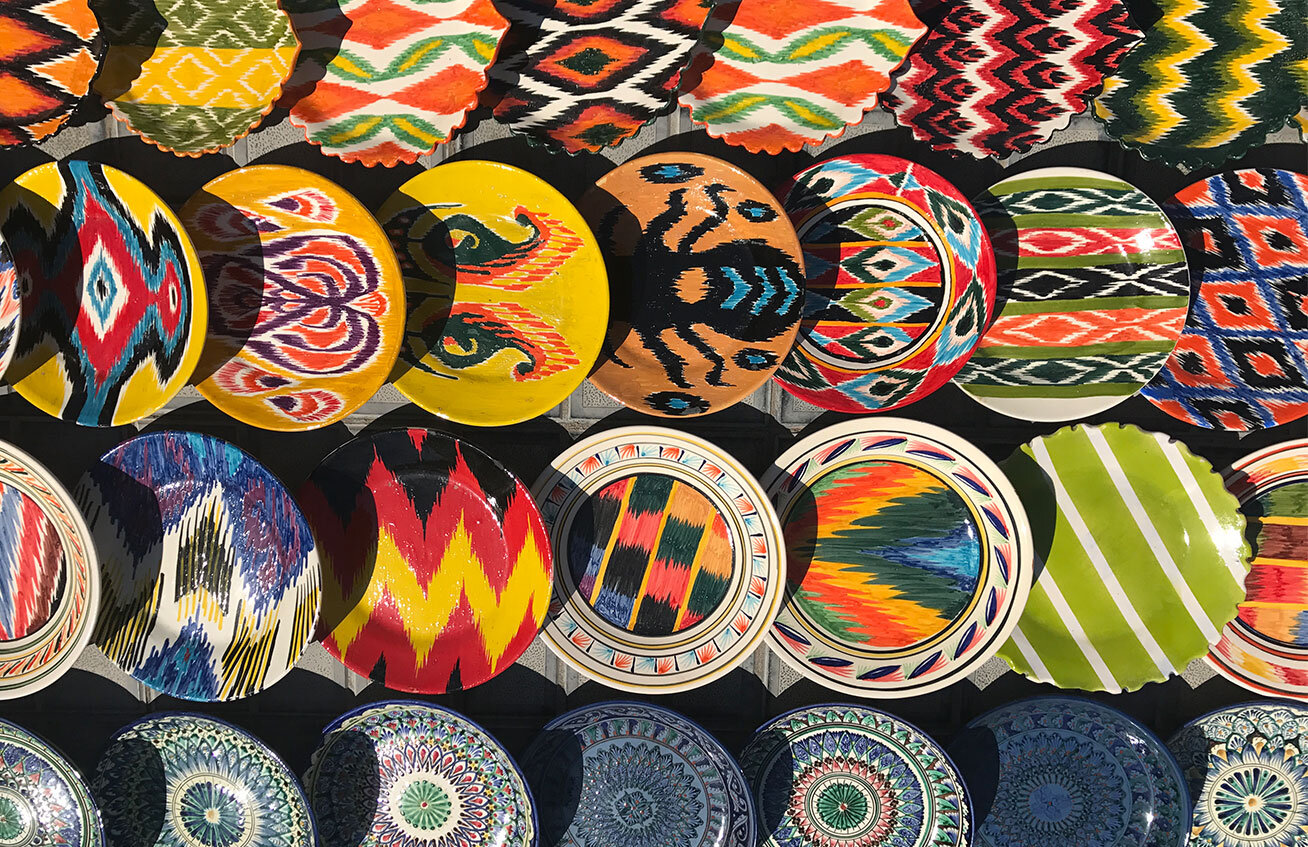 A ceramic seller in Samarkand, Uzbekistan