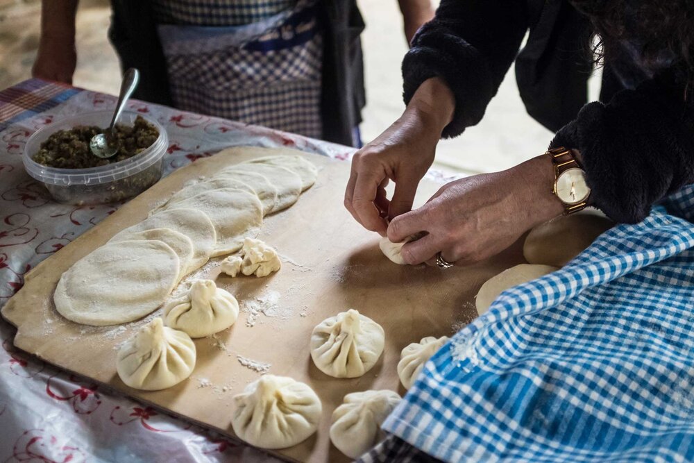 Making Georgian dumplings, called khinkali. Photo credit: Kees Springers