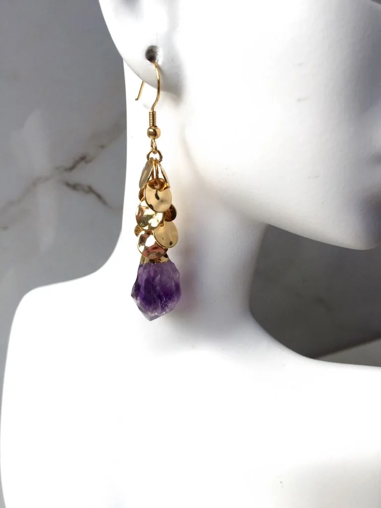 raw amethyst drop earrings