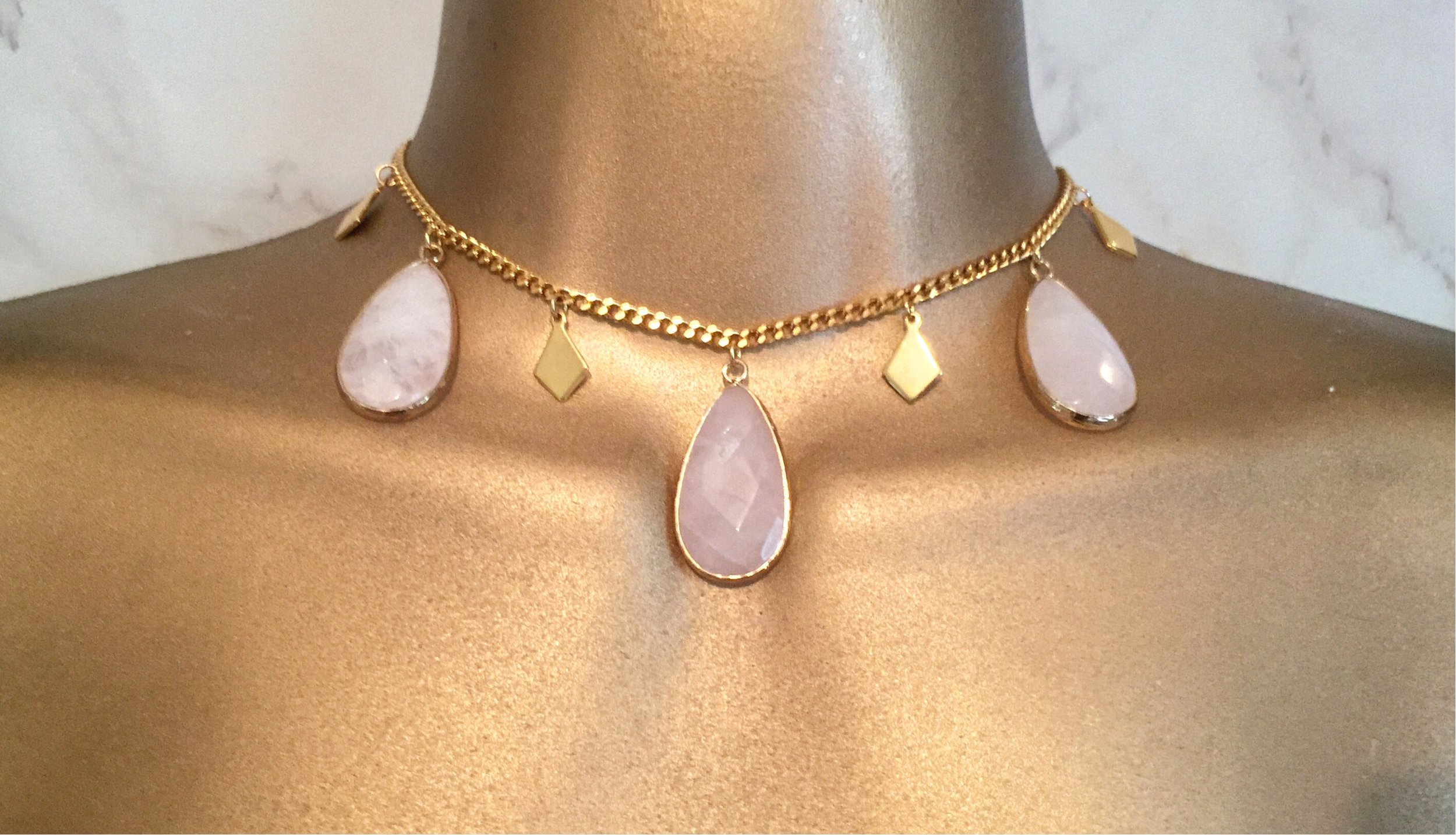 rose quartz choker