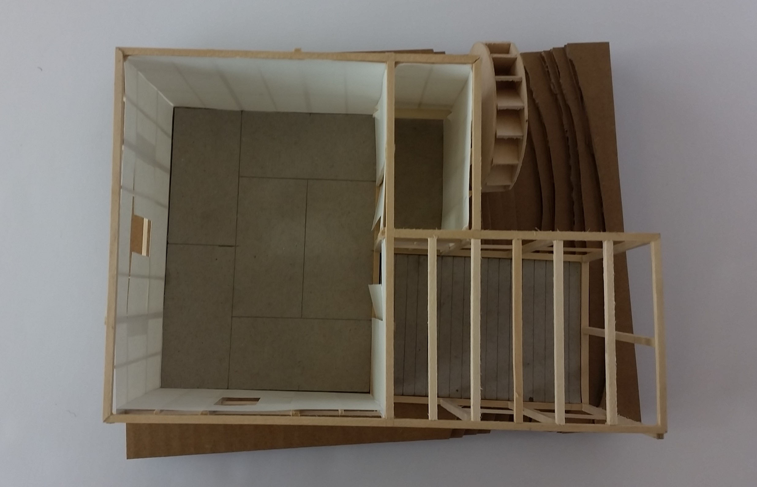 Final model || Chipboard, corrugated cardboard, basswood, vellum
