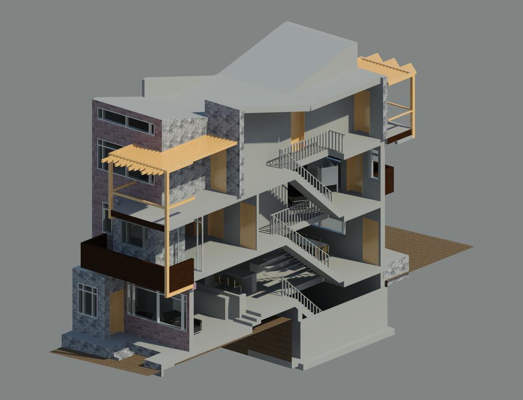 Rendered section perspective || Revit
