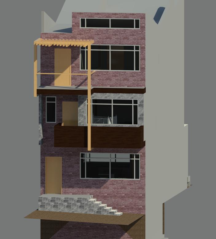 Rendered perspective of eastern facade || Revit