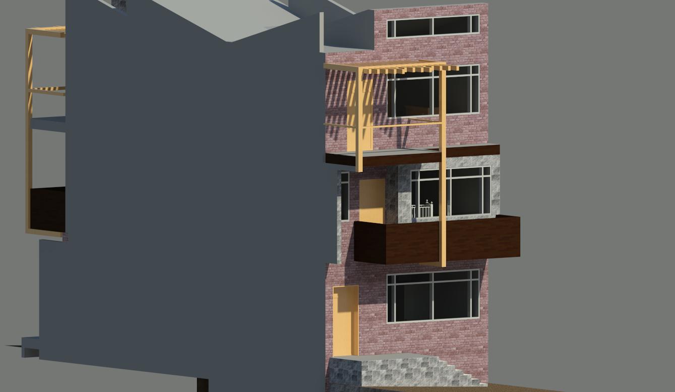 Rendered perspective of eastern facade || Revit