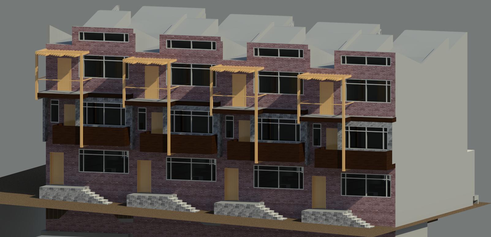 Rendered perspective of repeated eastern facade || Revit
