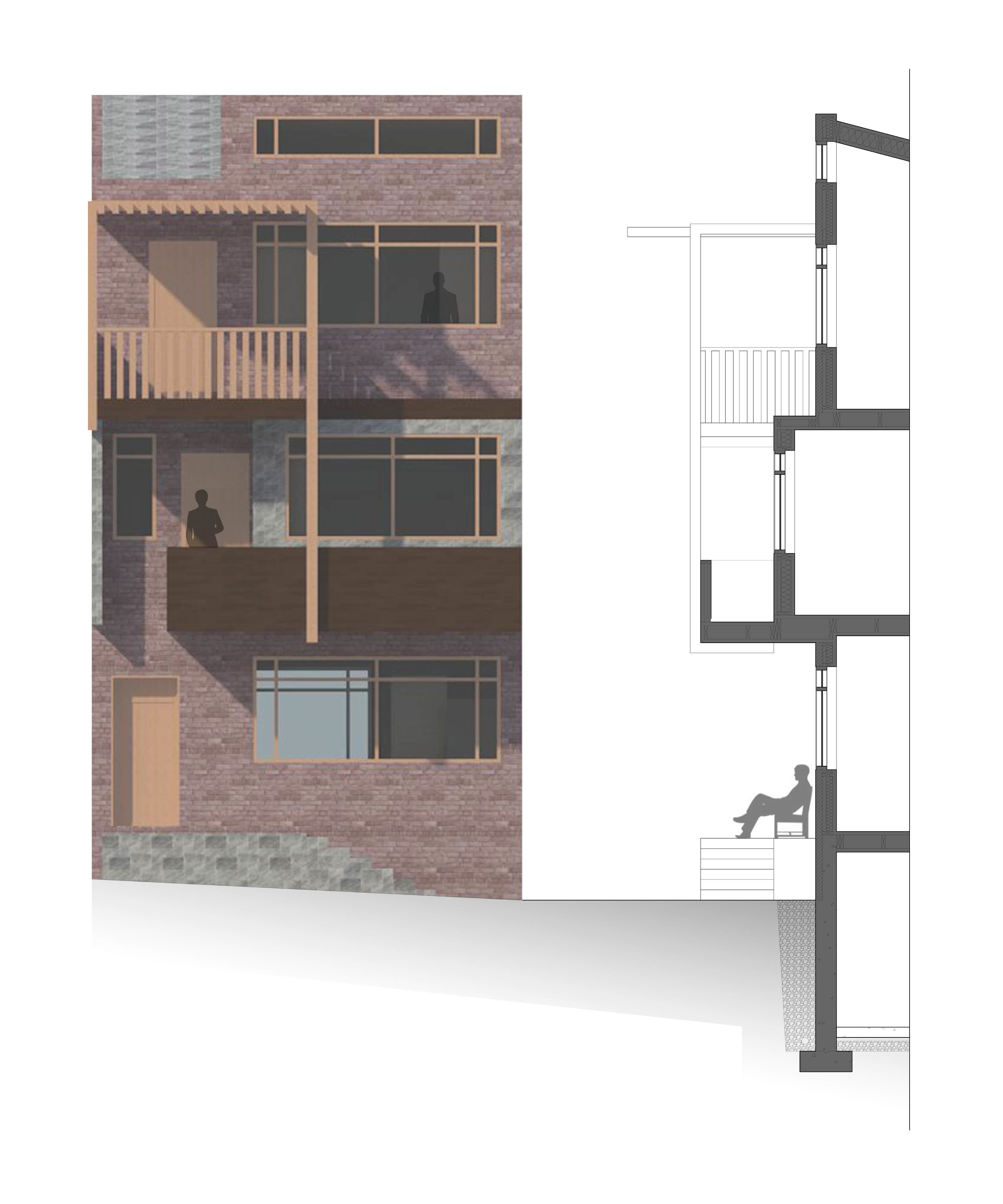 Section and east elevation study || Revit, Photoshop, Illustrator