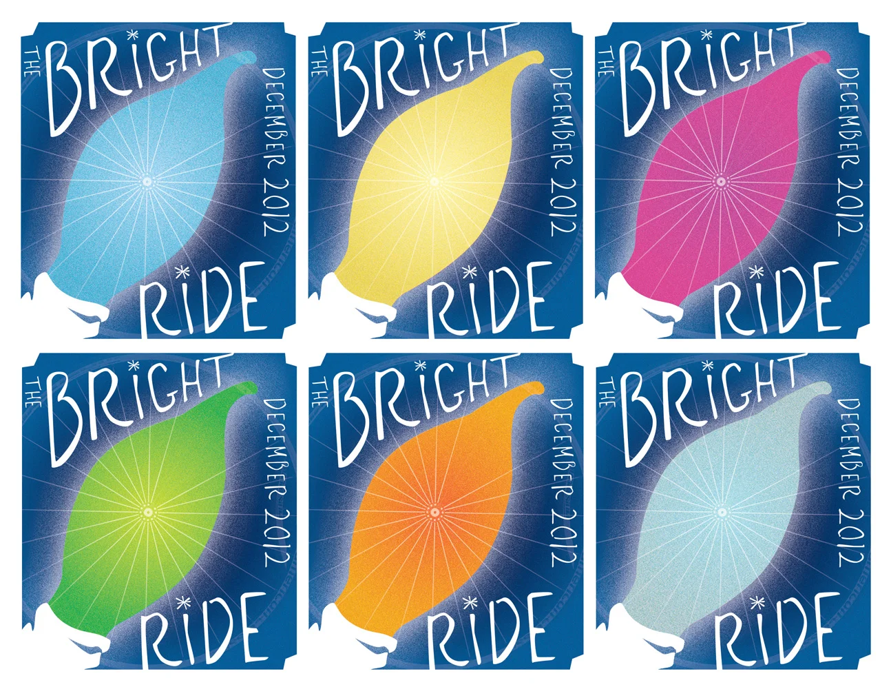 Bright Ride Spoke Card, 2012. Color variations. Individual cards 4.25" x 5.5".