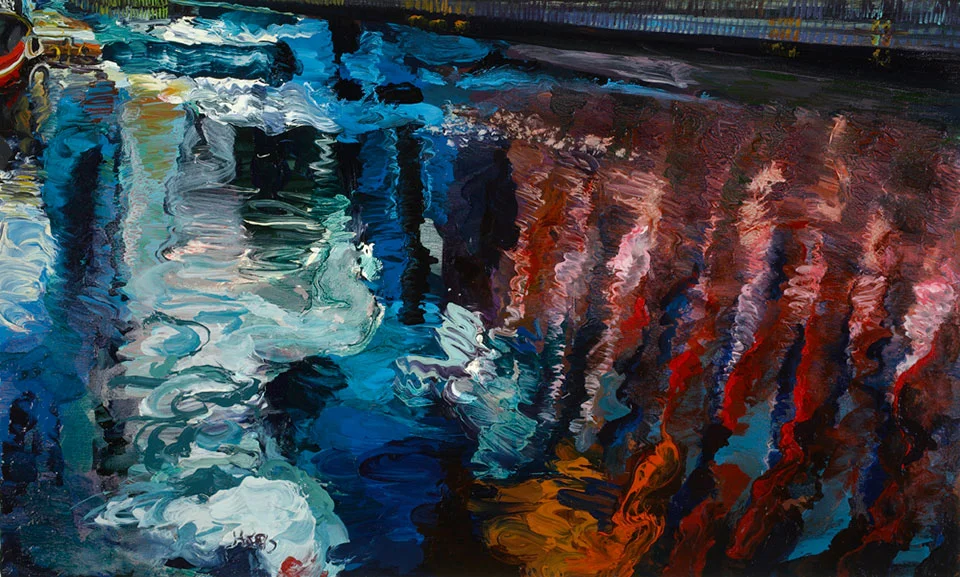 Safety Zones, West India Docks, oil on canvas. Photo Angelo Plantamura
