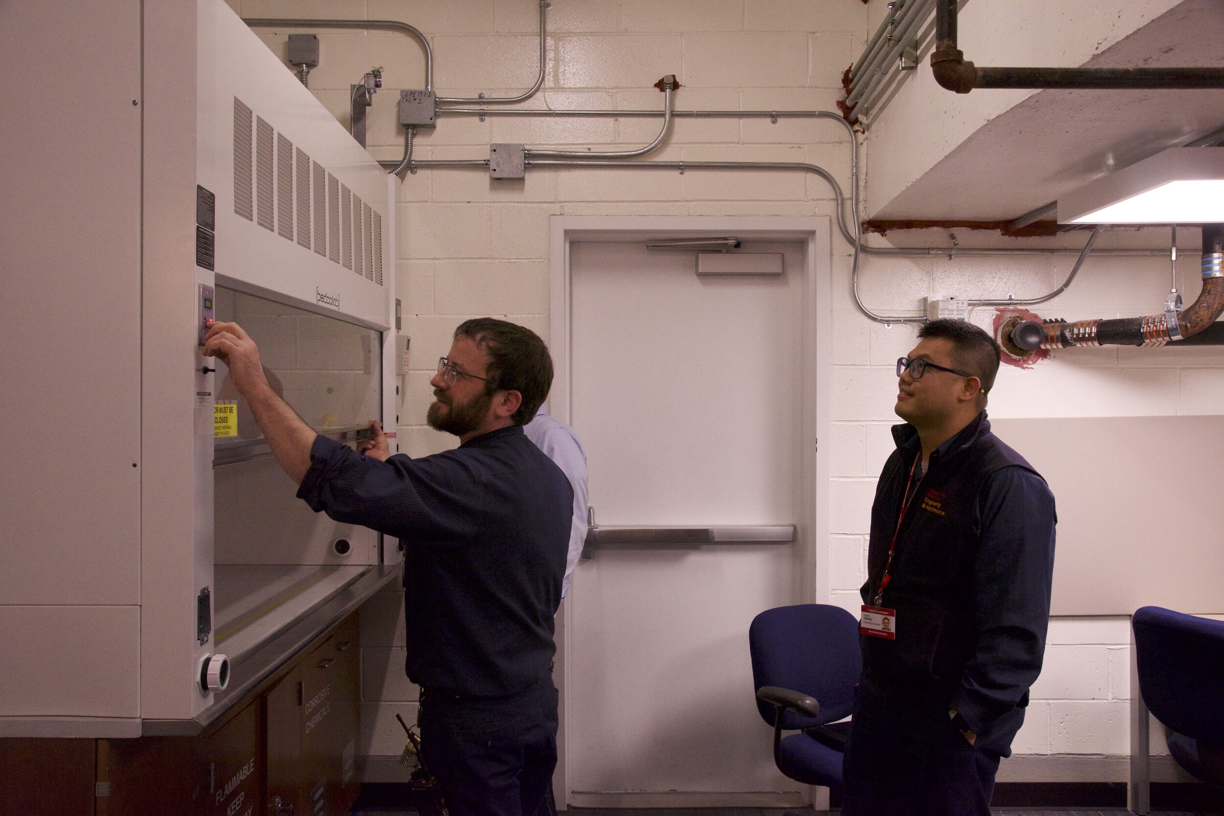 MATT LAPENNA EXPLAINING HOW TO PROPERLY MAINTAIN THE FUME HOOD.