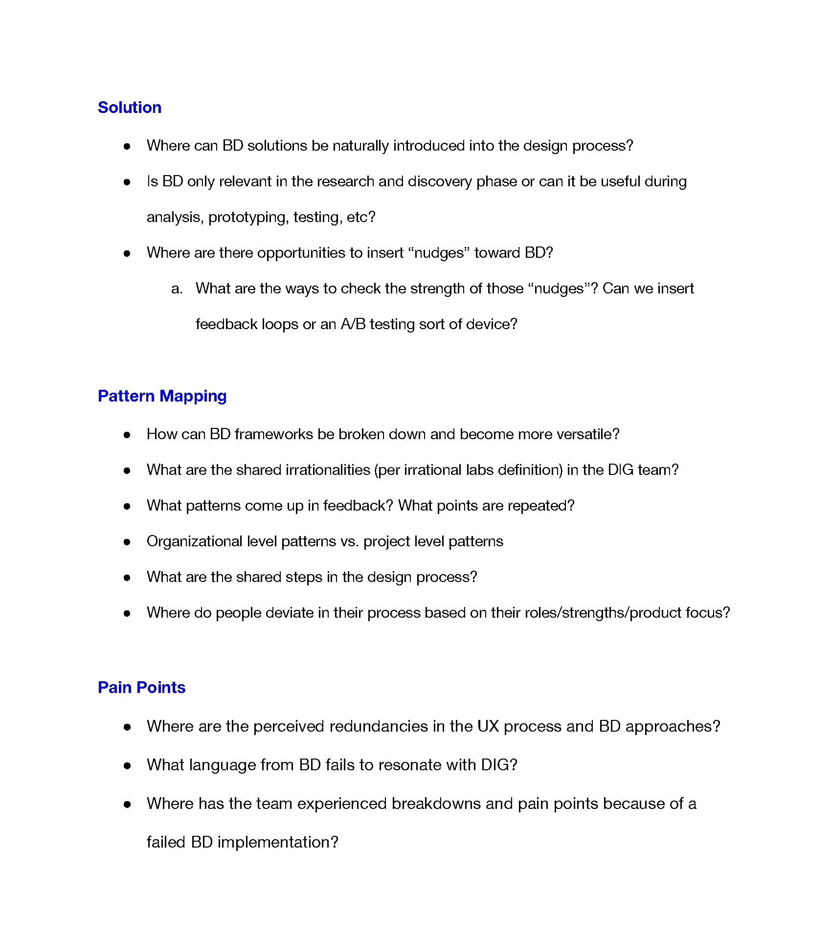 Refined discussion guide for user interviews