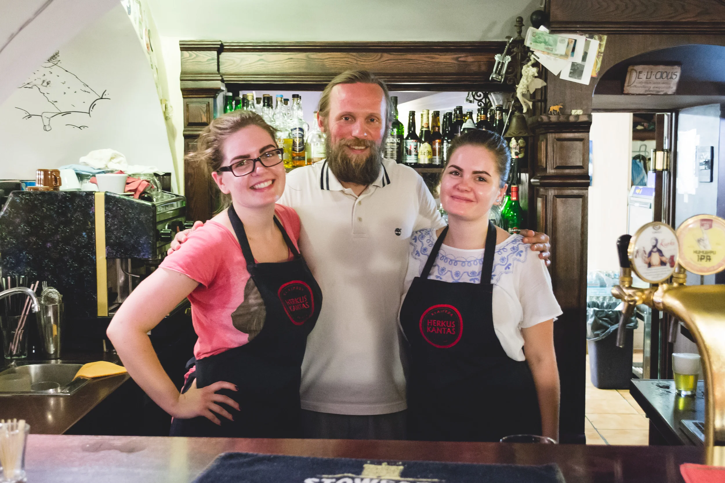 From left, Dalia, Kipras, and Goda pause their work at Herkus Kantas, our "social headquarters" in Klaipeda. These friends and this place will not be forgotten.