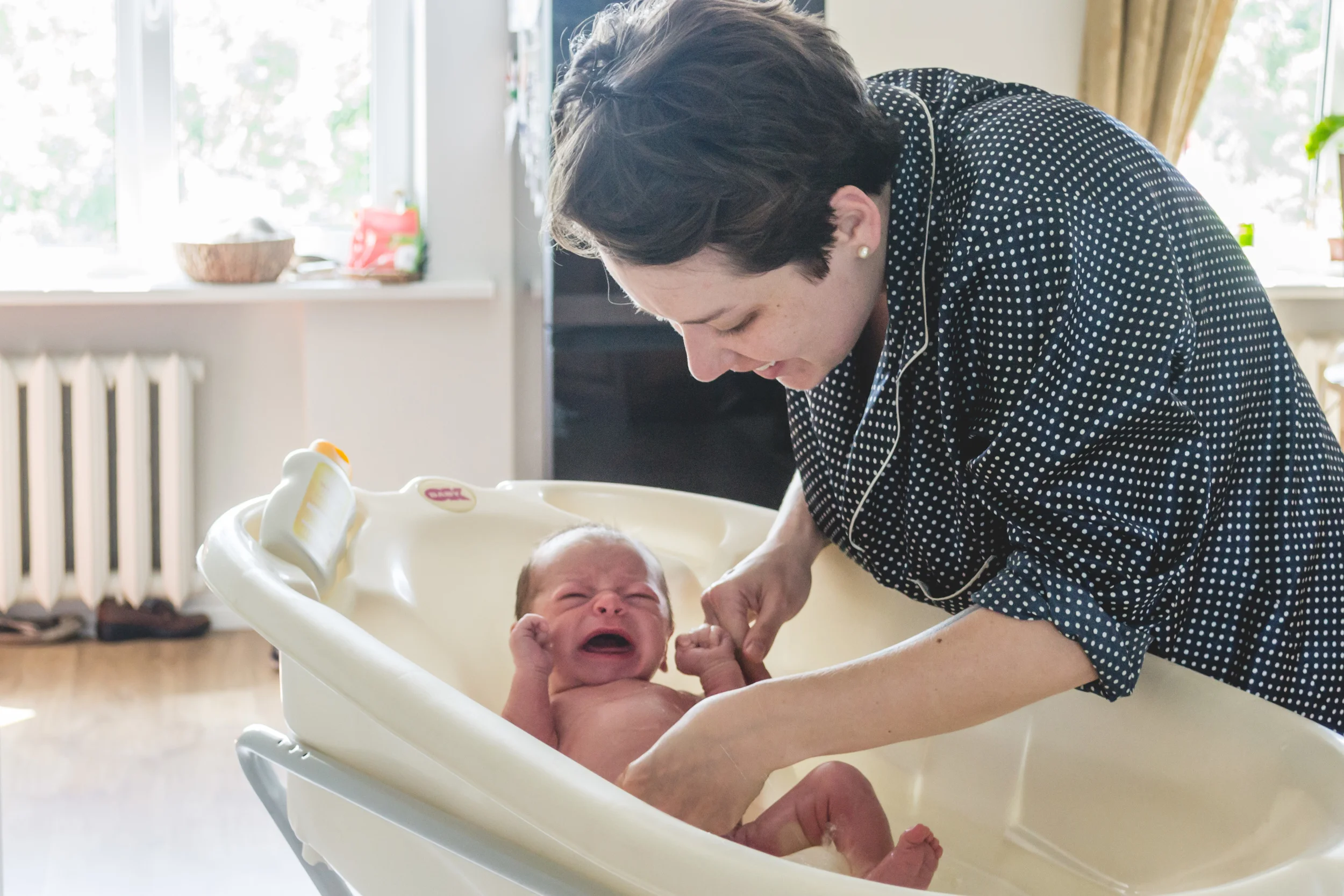 Asher takes his first bath! Also, proof the boy can cry.
