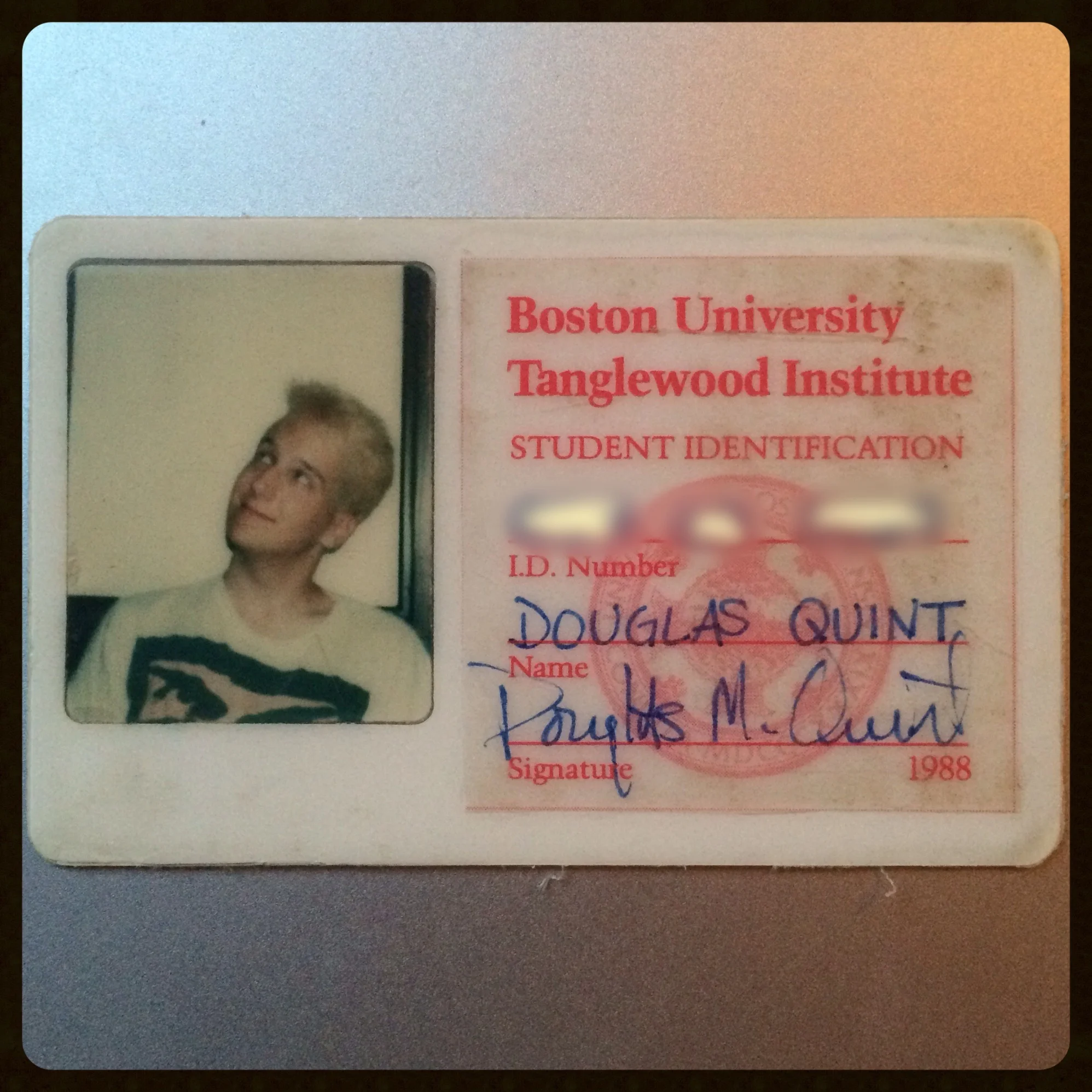 Edited 9/30 to add: holy crap, I found my Boston University Tanglewood Institute ID. I arrived platnum blonde but a few days later I stuck me head into a bucket of blue RIT dye.