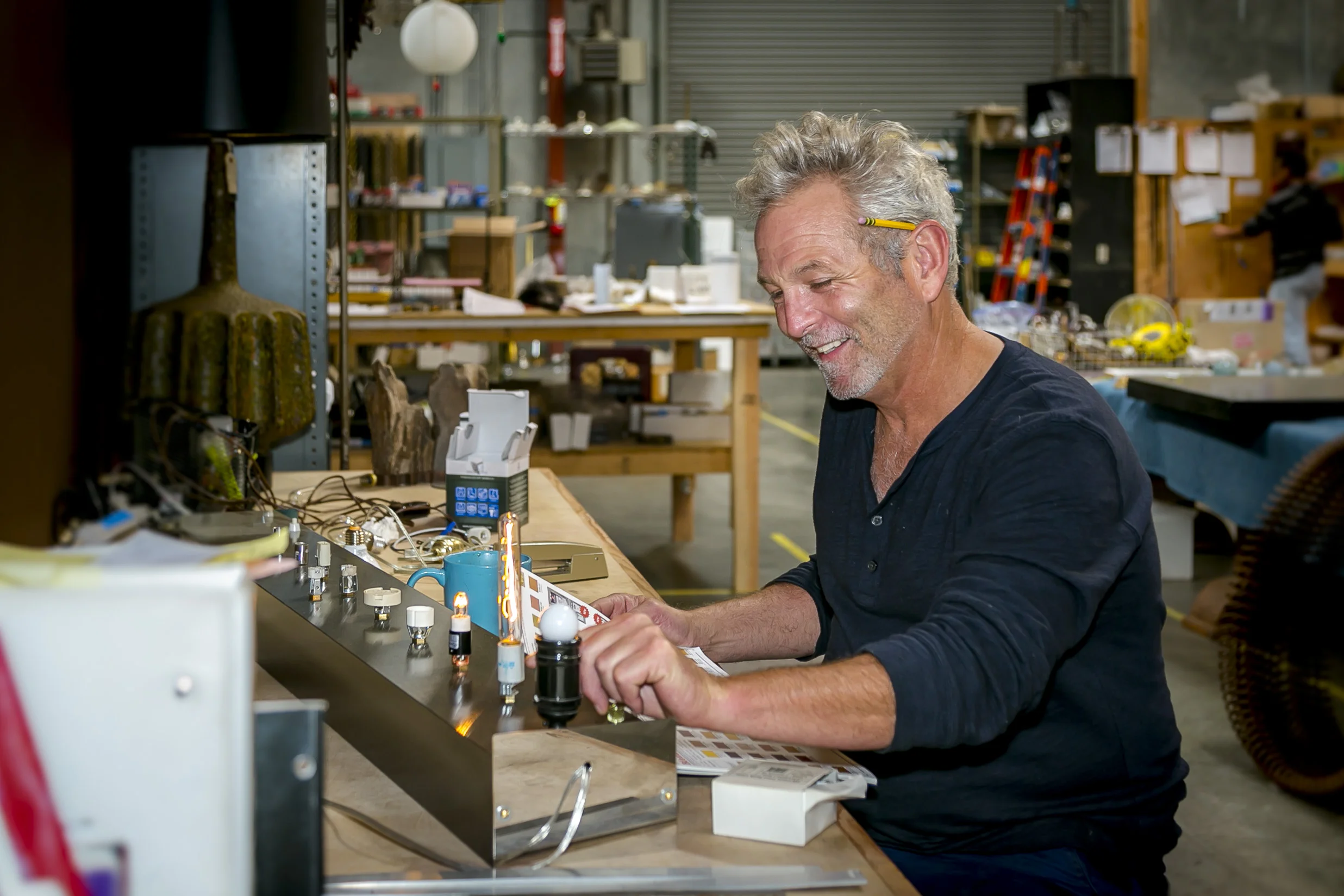 Mike Donnelly Mike, our owner, has been in the antiques business for over two decades and is known for his whimsical style and ability to source gorgeous items, often inspired by the natural beauty of the Pacific North West. Dogfork was born out of Mike's passion and talent for restoring, rewiring, and breathing new life back into beautiful, old fixtures. Over the years, he has assembled a talented ensemble of passionate craftsmen and designers who are committed to solving the dimmest of lighting issues. Mike spends his free time traveling, working on his cottage in the redwoods and sourcing inspiration for Dogfork.