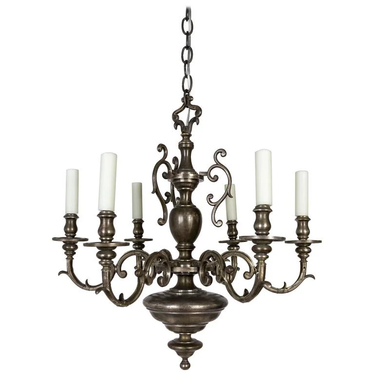 Silvered Solid Bronze Dutch Baroque Chandelier