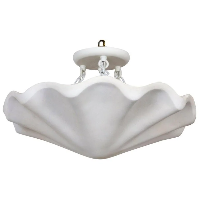 Smooth (17") Circular Undulating White Plaster Shell Pendant Light