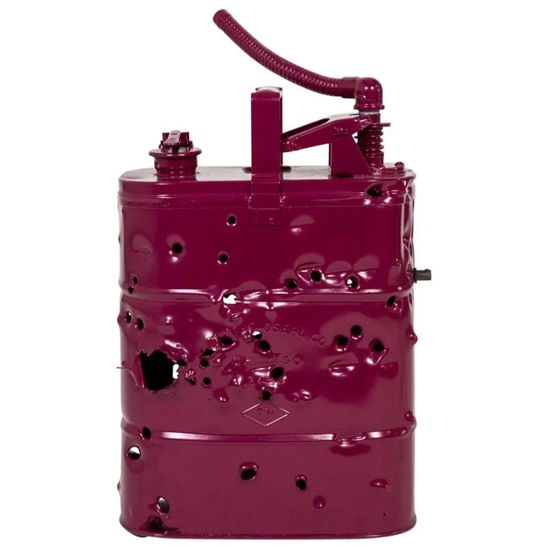 Burgundy Bullet Holed Can Lamp by Charles Linder