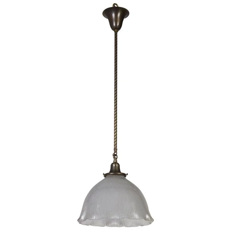 Holophane Bell Flower Pendant W/ Brass Rope Stem