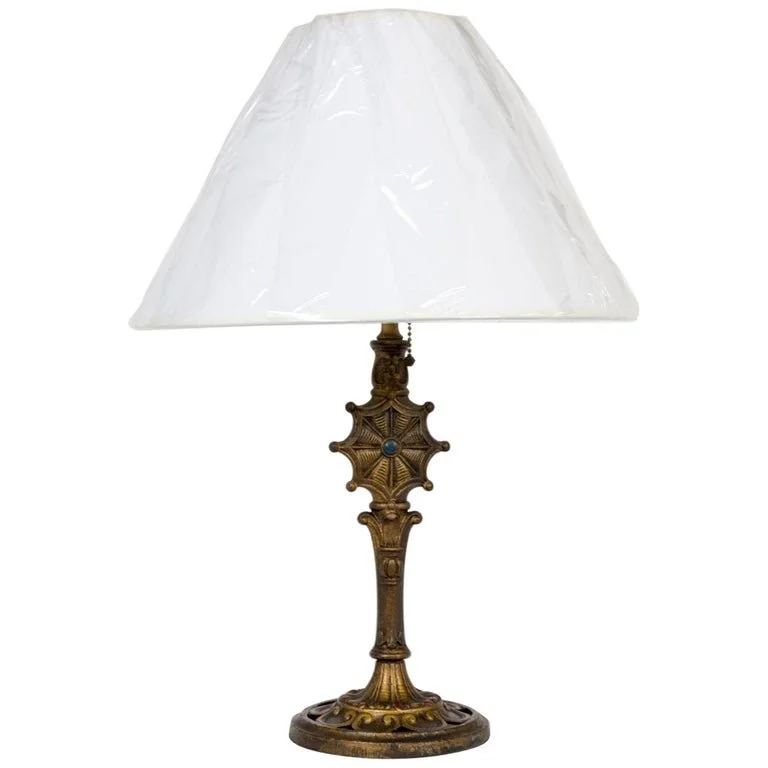 Early 20th Cent. Cast Brass Table Lamp w/ Spider Web