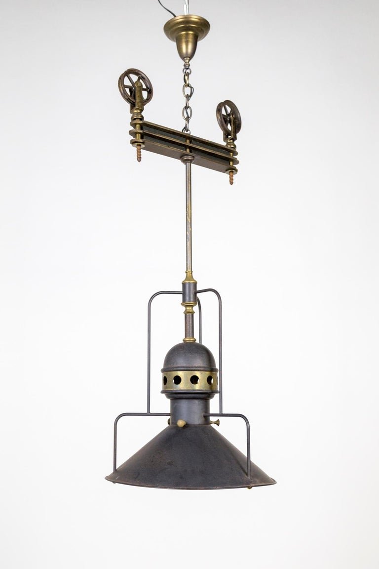 Large Early 20th Century Industrial Cog Pendant Light10.jpeg