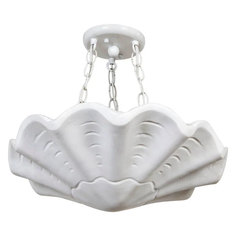 Ribbed (17") Circular Undulating White Plaster Shell Pendant Light