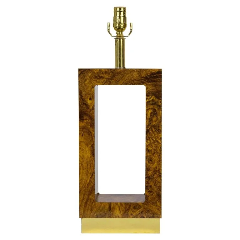 Geometric Faux Bois Burl Wood Table Lamp