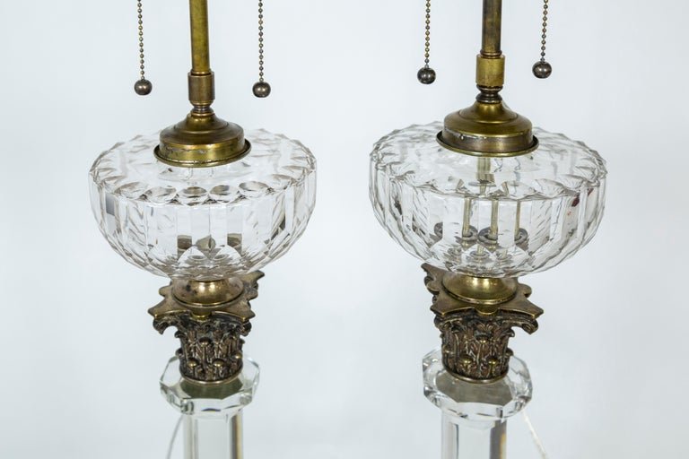 Tall 19th Century Neoclassical Solid Crystal Converted Oil Lamps ‘Pair’4.jpeg