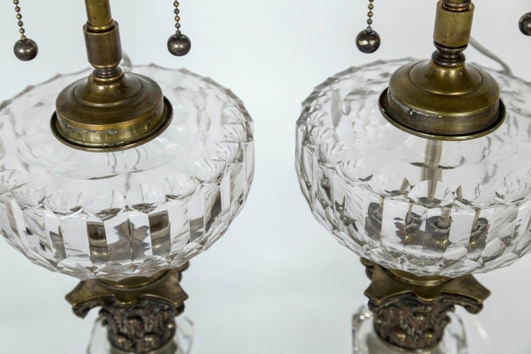 Tall 19th Century Neoclassical Solid Crystal Converted Oil Lamps ‘Pair’7.jpeg