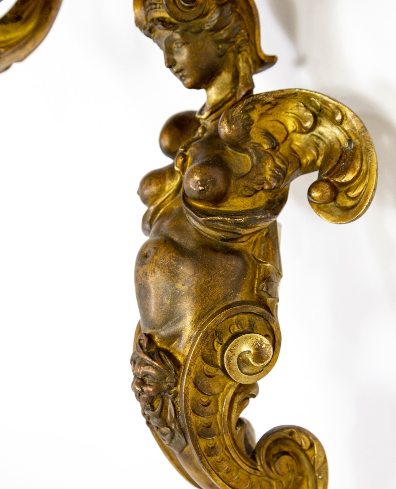 What a statue! You're seeing a cast bronze Melusina figure, a ⁠
mermaid with wings in European folklore described as a female spirit of fresh water. She is one of a pair of our sconces from the 1870s.⁠
⁠
For sale at Dogfork Lamp Arts. ⁠
⁠
Contact us 