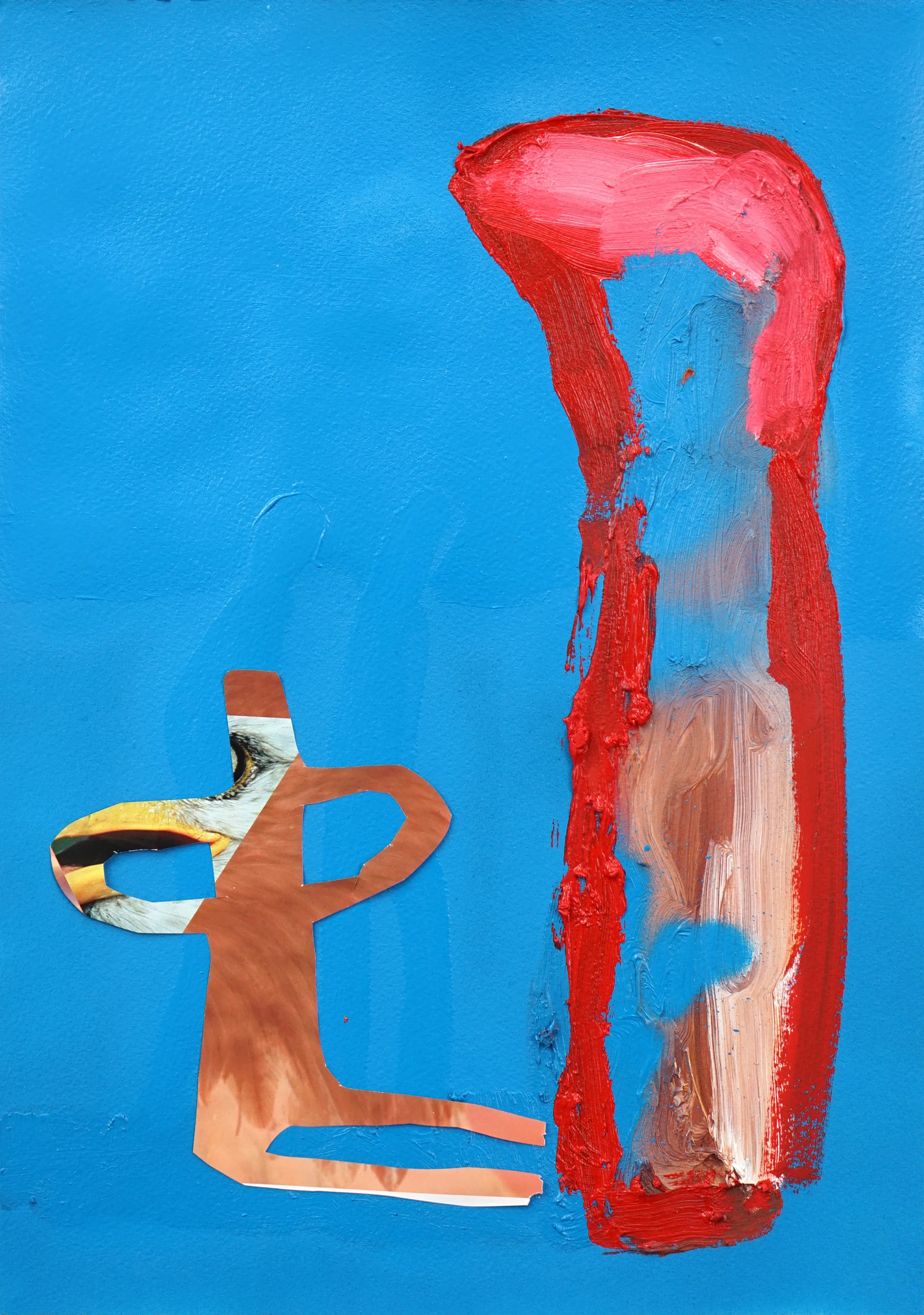 Untitled 2016 Oil, aerosol, magazine cut out and PVA glue on paper 29.7 x 42 cm