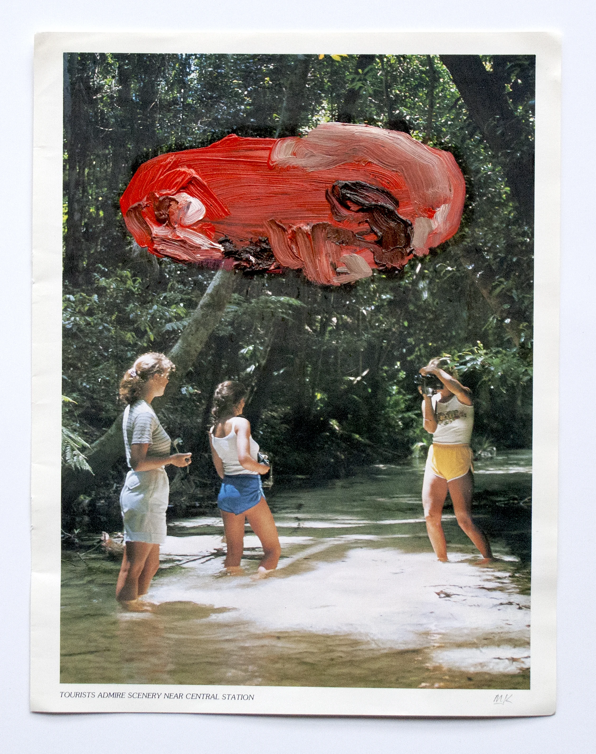 Tourists Admire The Scenery 2014 Oil and PVA glue on magazine 21 x 29.7 cm
