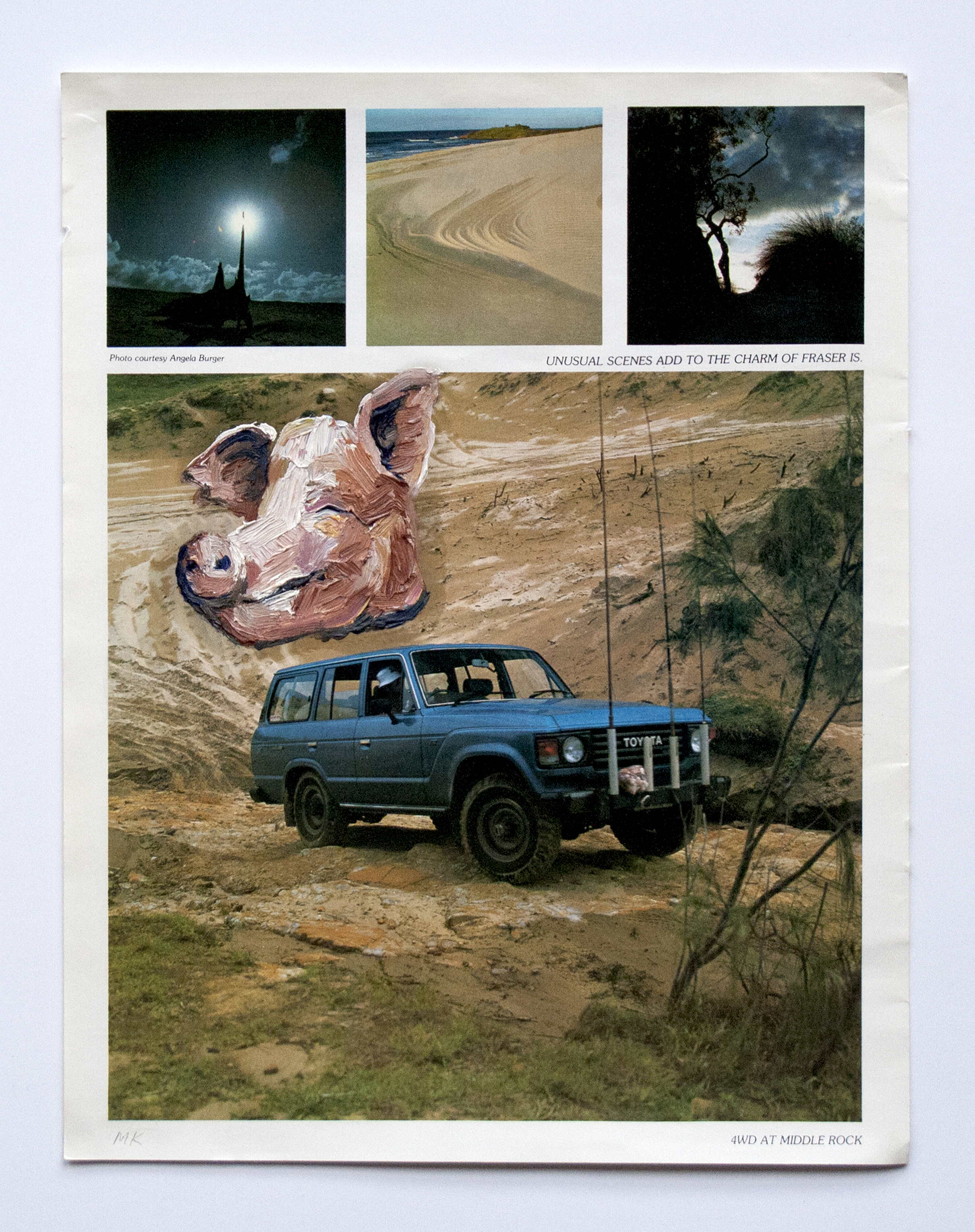 Unusual Scenes Add To The Charm of Fraser Island 2014 Oil and PVA glue on magazine 21 x 29.7 cm