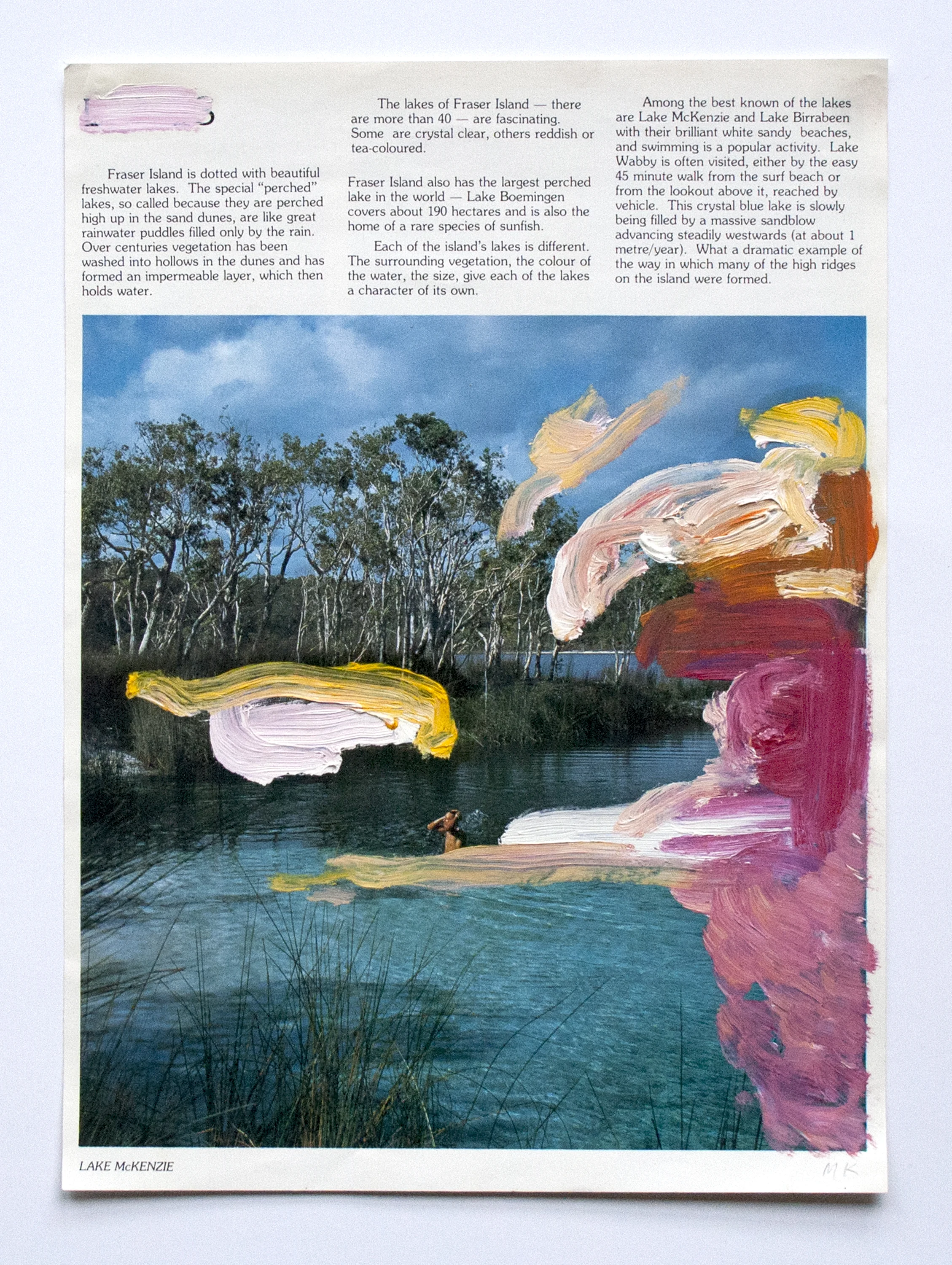 Lake McKenzie 2014 Oil and PVA glue on magazine 21 x 29.7 cm