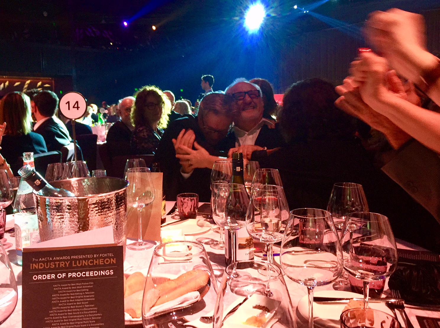 A moment of award-winning jubilation for editor, Lawrie Silvestrin, and director, James Bogle. Photo by Whiteley's impact producer, Felicity Blake.