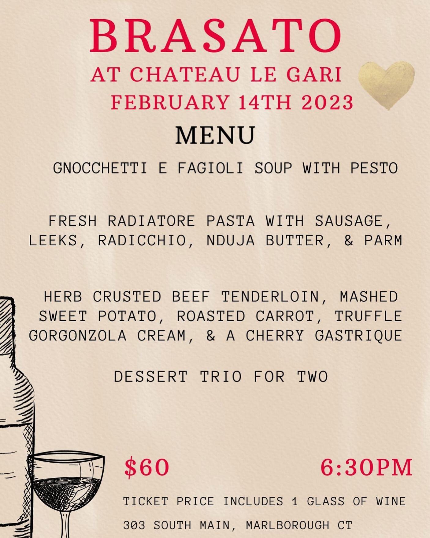 Join us for our annual dinner @chateaulegari on Valentine&rsquo;s Day! Ticket link in bio