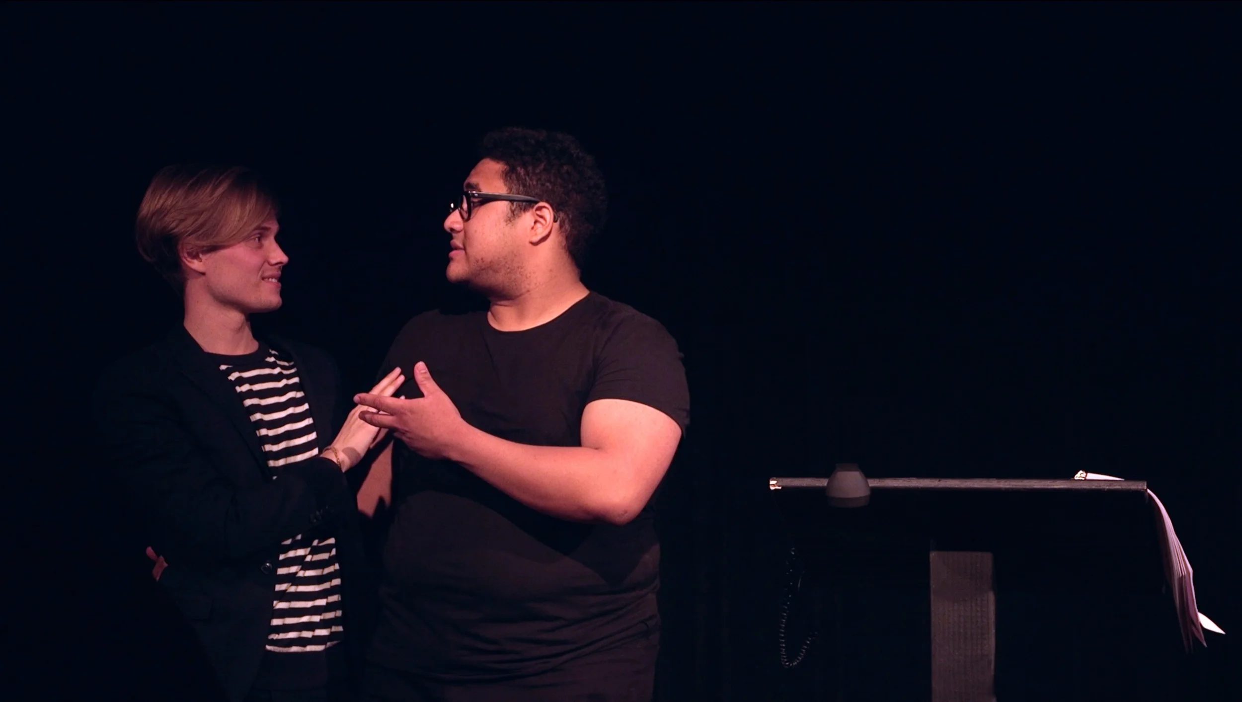 Roger and I in a Q&A session following the debut of A/S/L at Alvina Krause Studio, Evanston.
