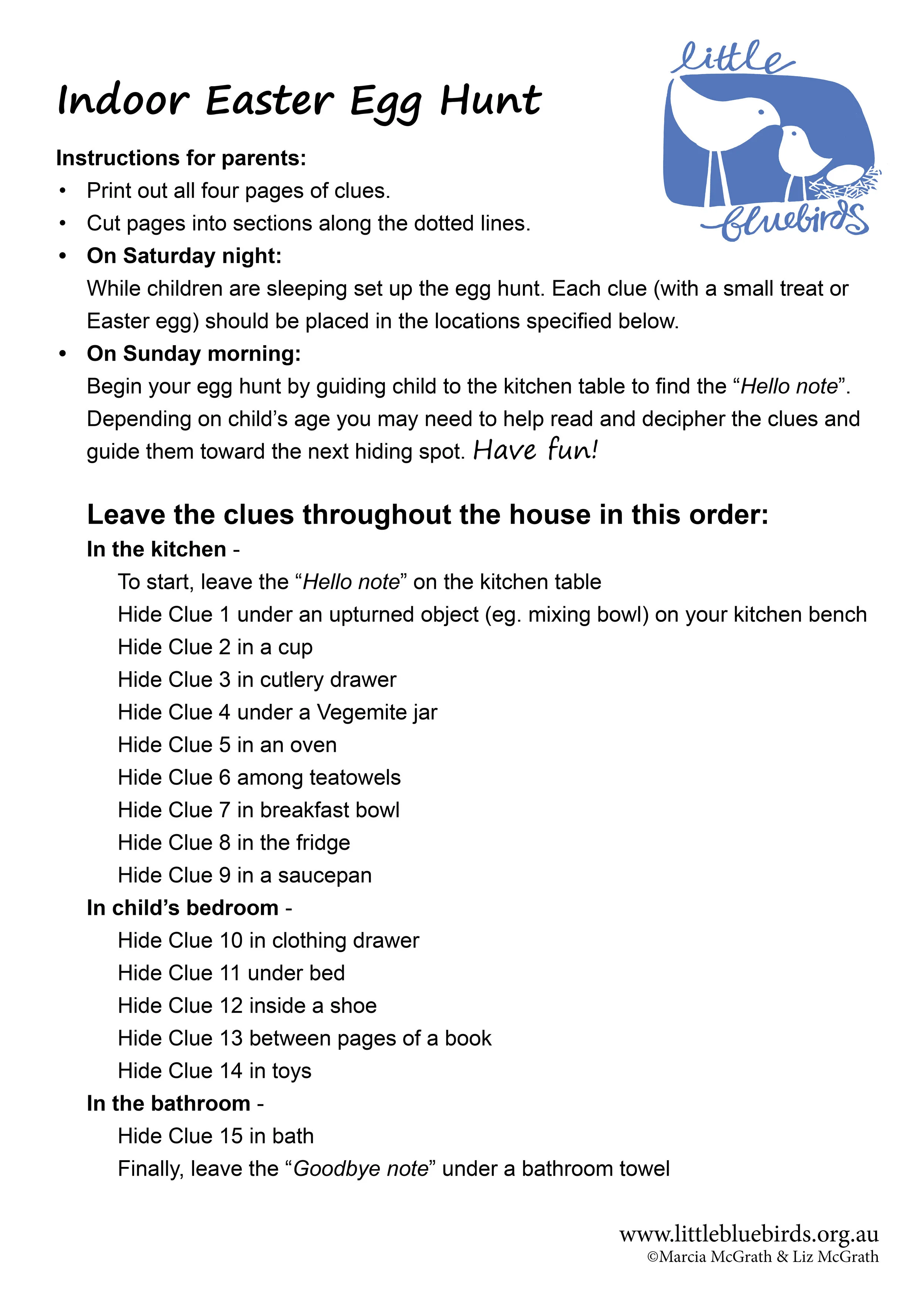 Easter egg hunting in the great indoors — little bluebirds