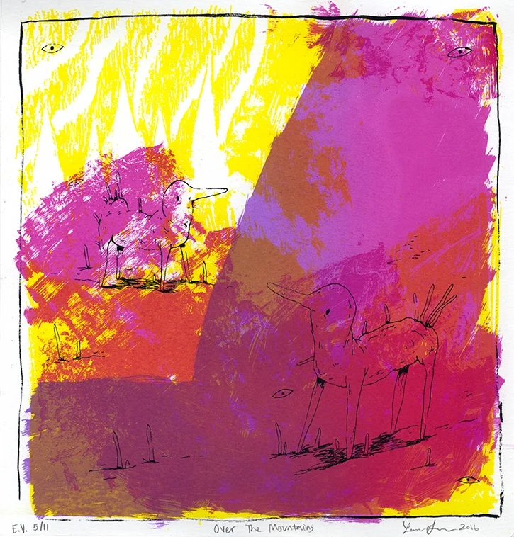 Over The Mountains, edition of 11, silkscreen on paper, 10.5 x 10in