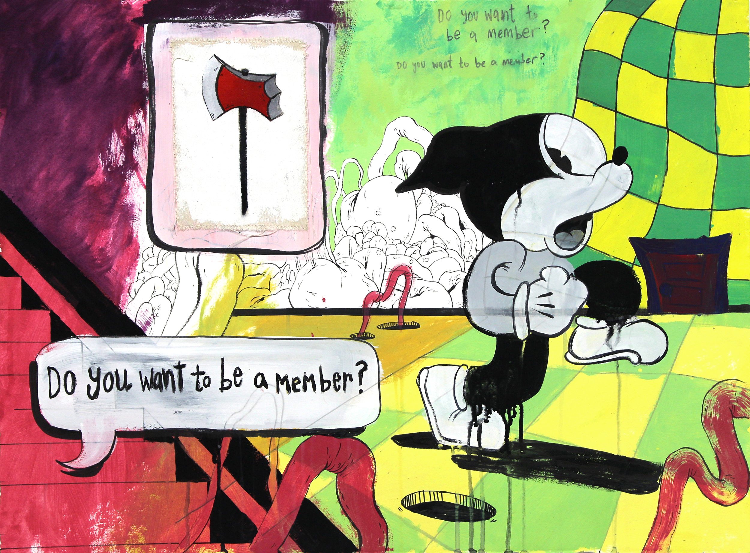 Bimbo's Initiation, acrylic, ink, gouache, and canvas on paper, 22 x 30 in