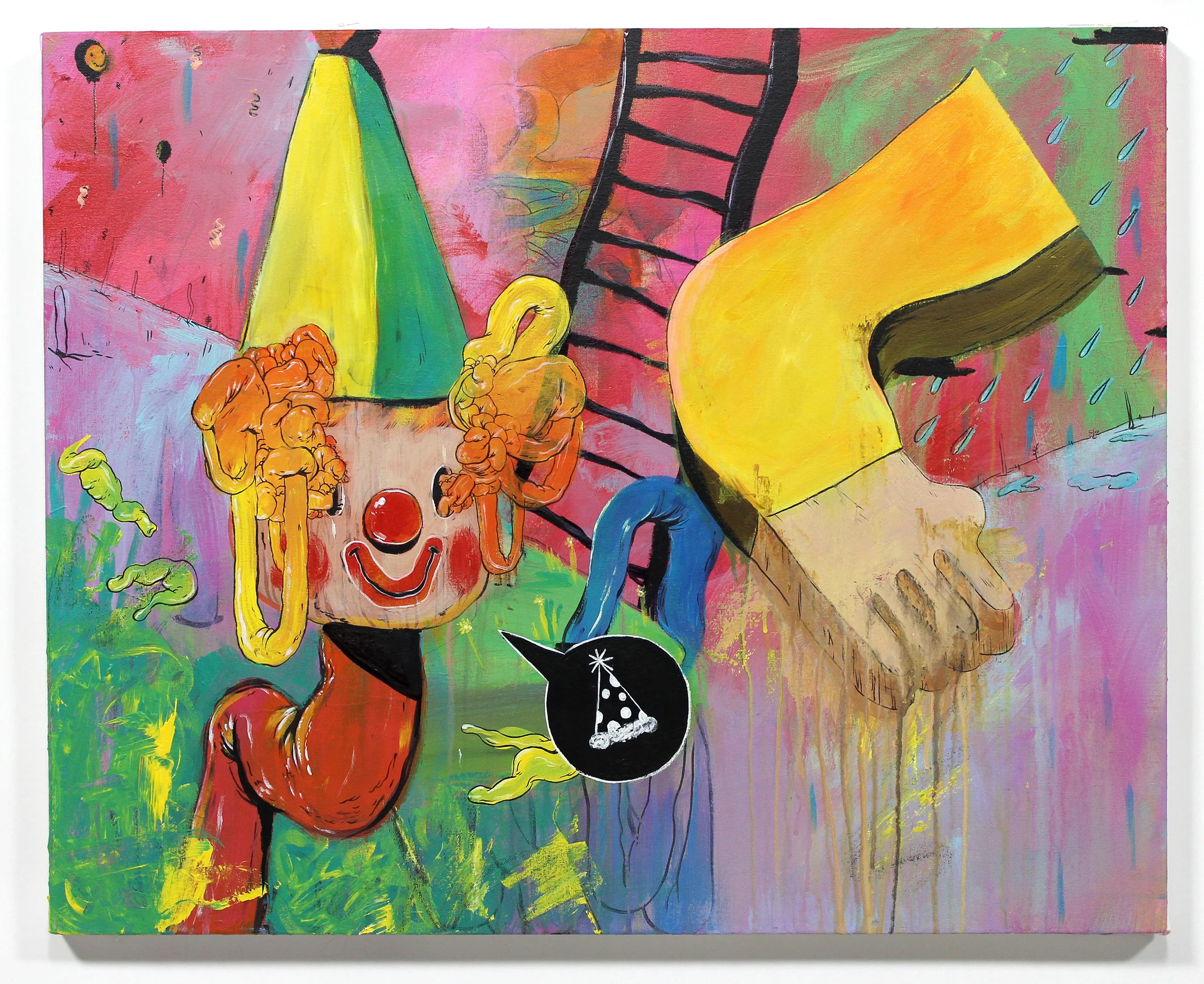 Party Time, acrylic, ink, and marker on canvas, 24 x 30 in