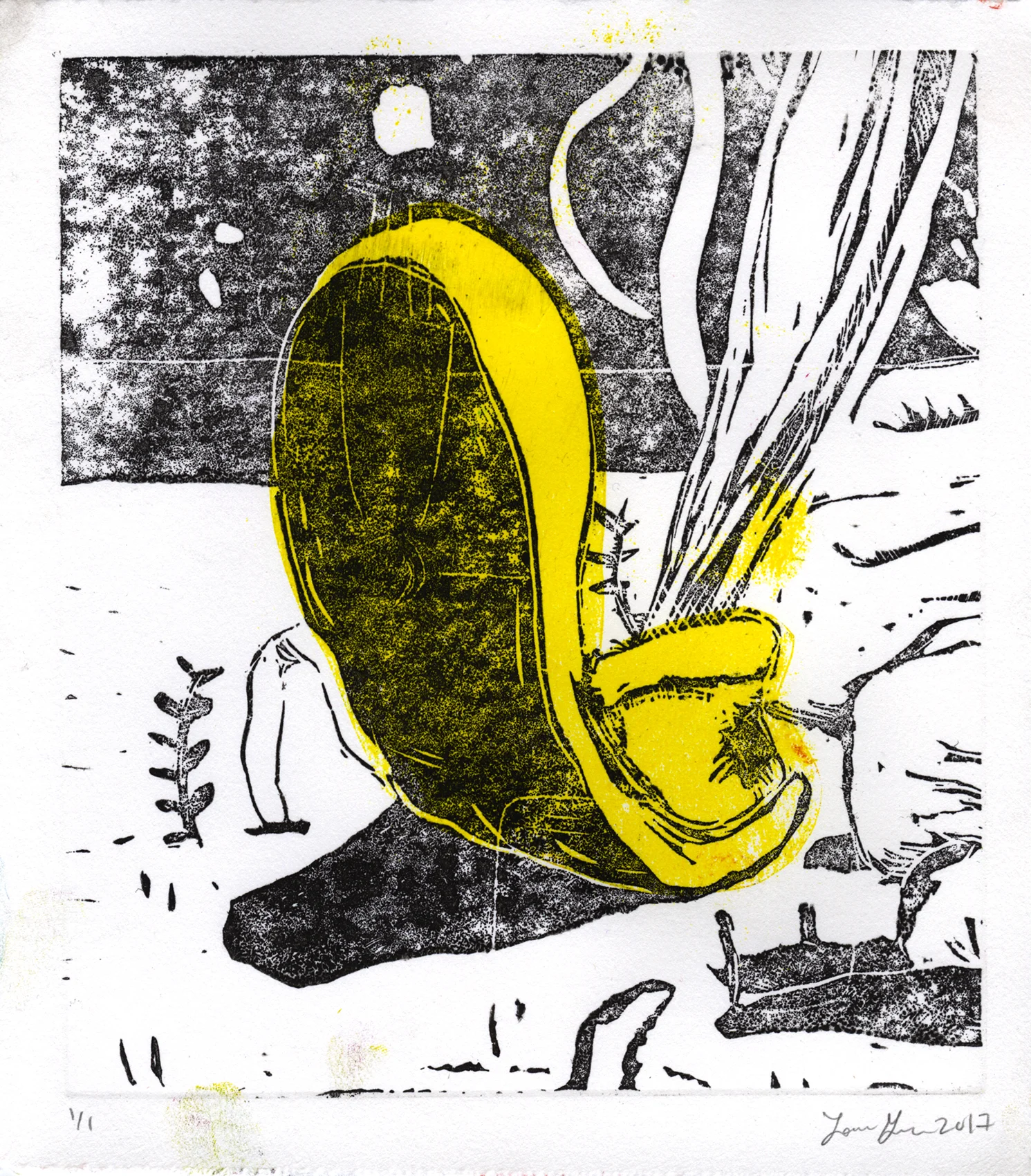 Excerpt 1, monoprint on paper, 8 x 8 in.