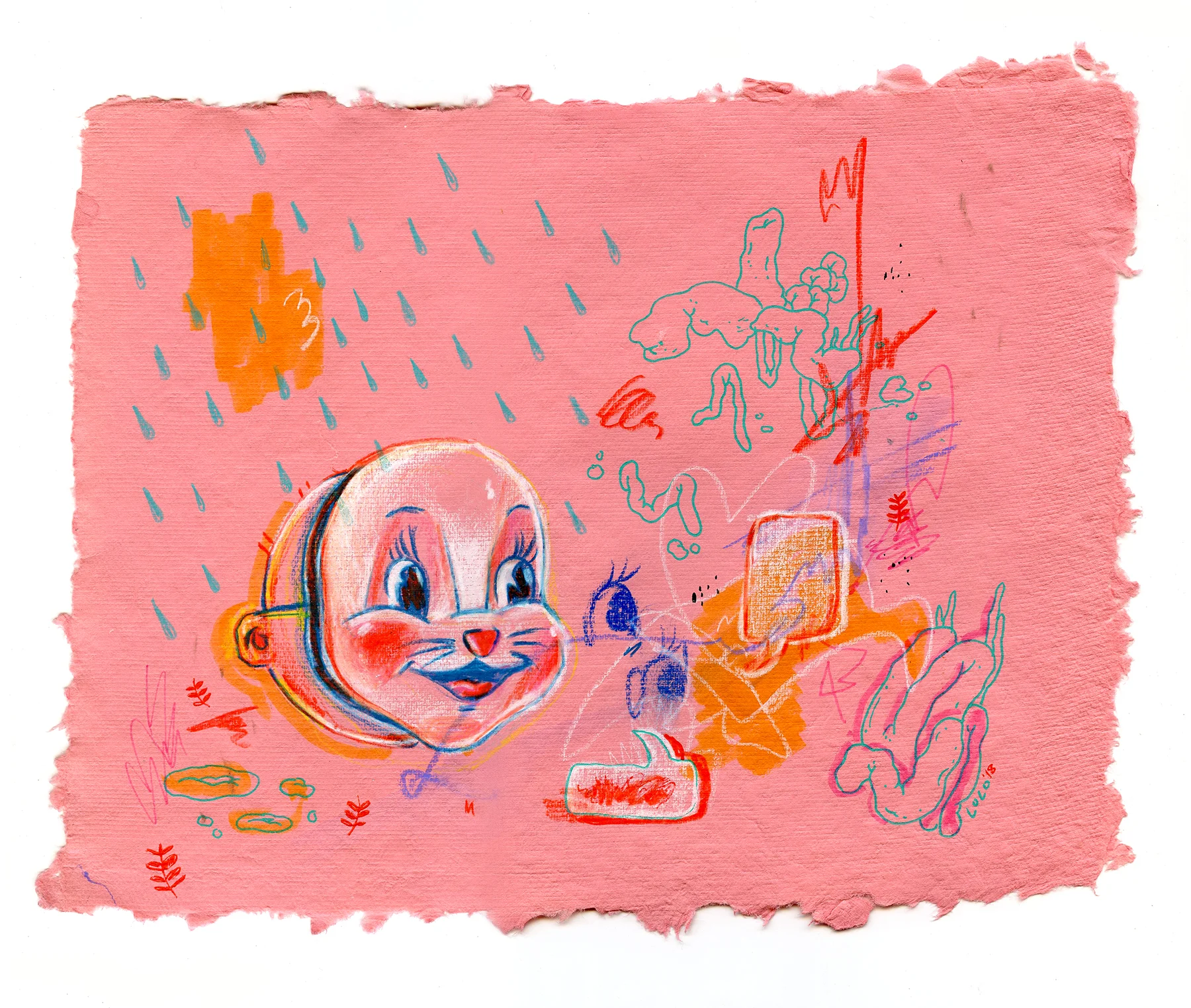 Pulp No. 1, acrylic and pastel on paper, 8.5 x 11 in