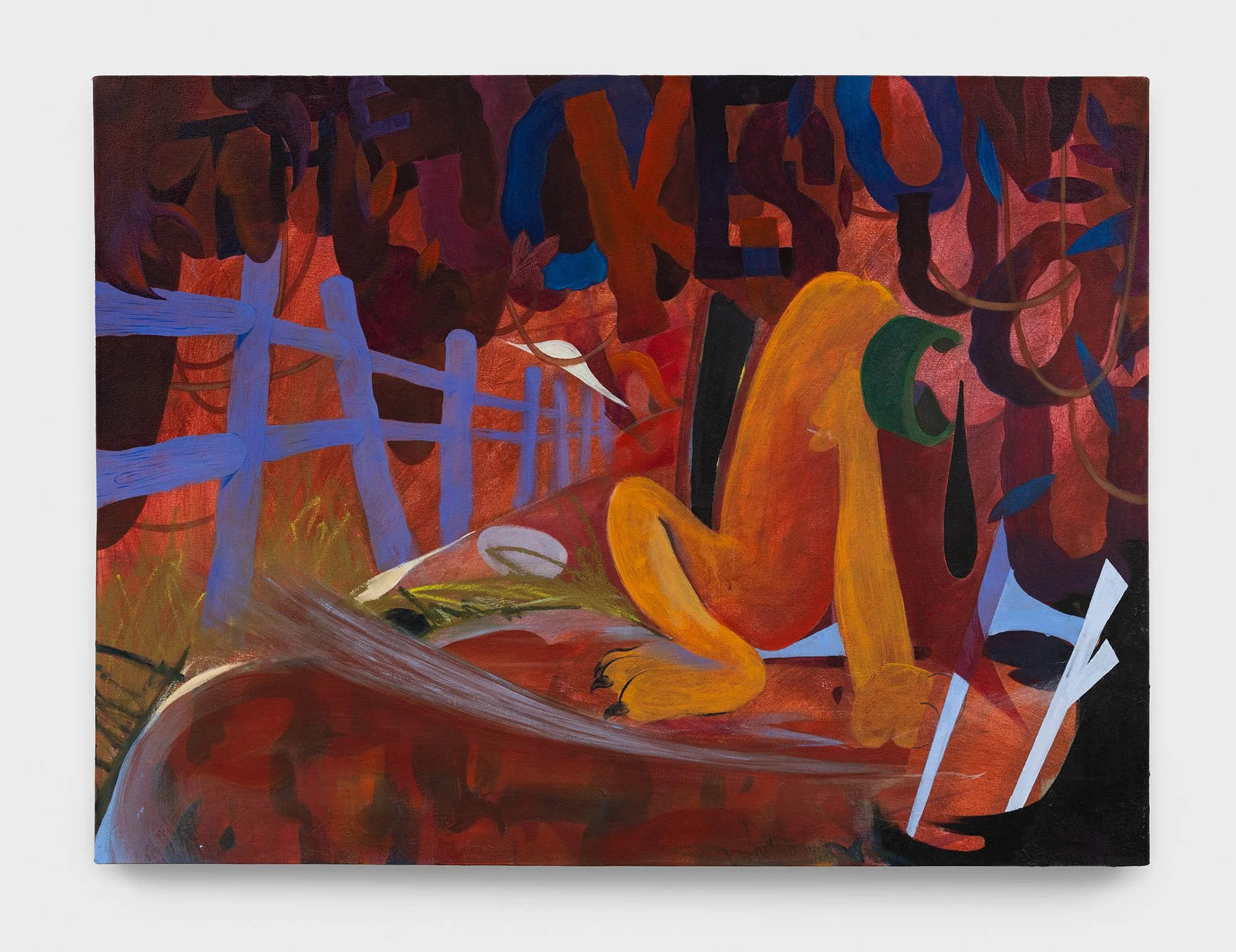   The Joke’s On You, a crylic and pastel on canvas, 30x40.25in 