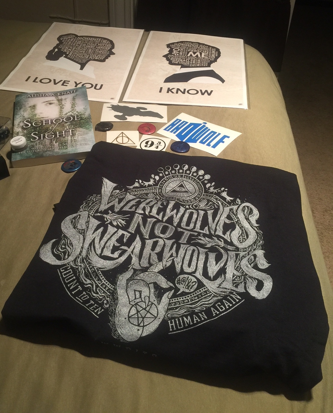 Some of the awesome art and SWAG I got.