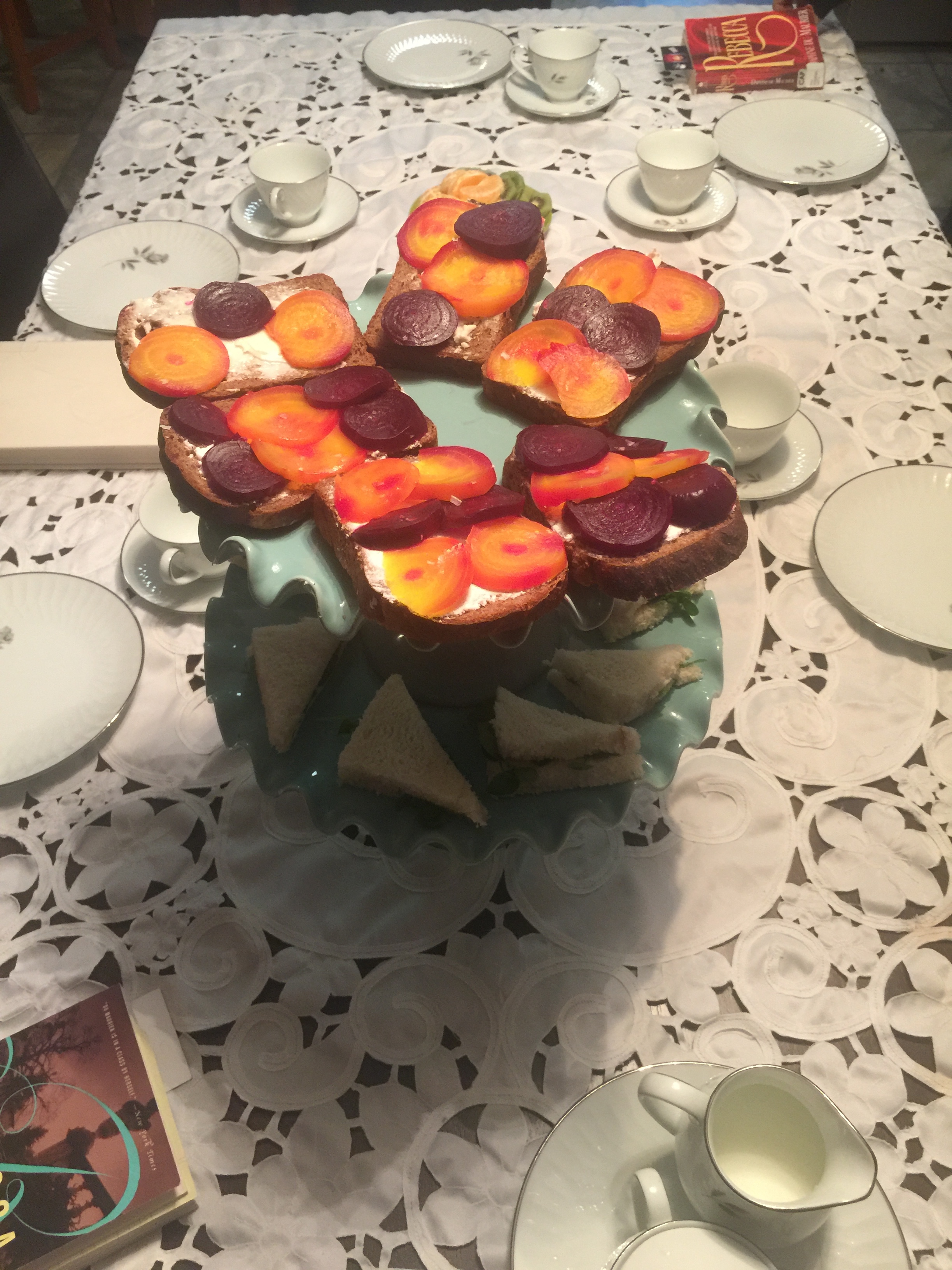 Rachels amazing beet toast and table setting. The china was her grandmothers. 