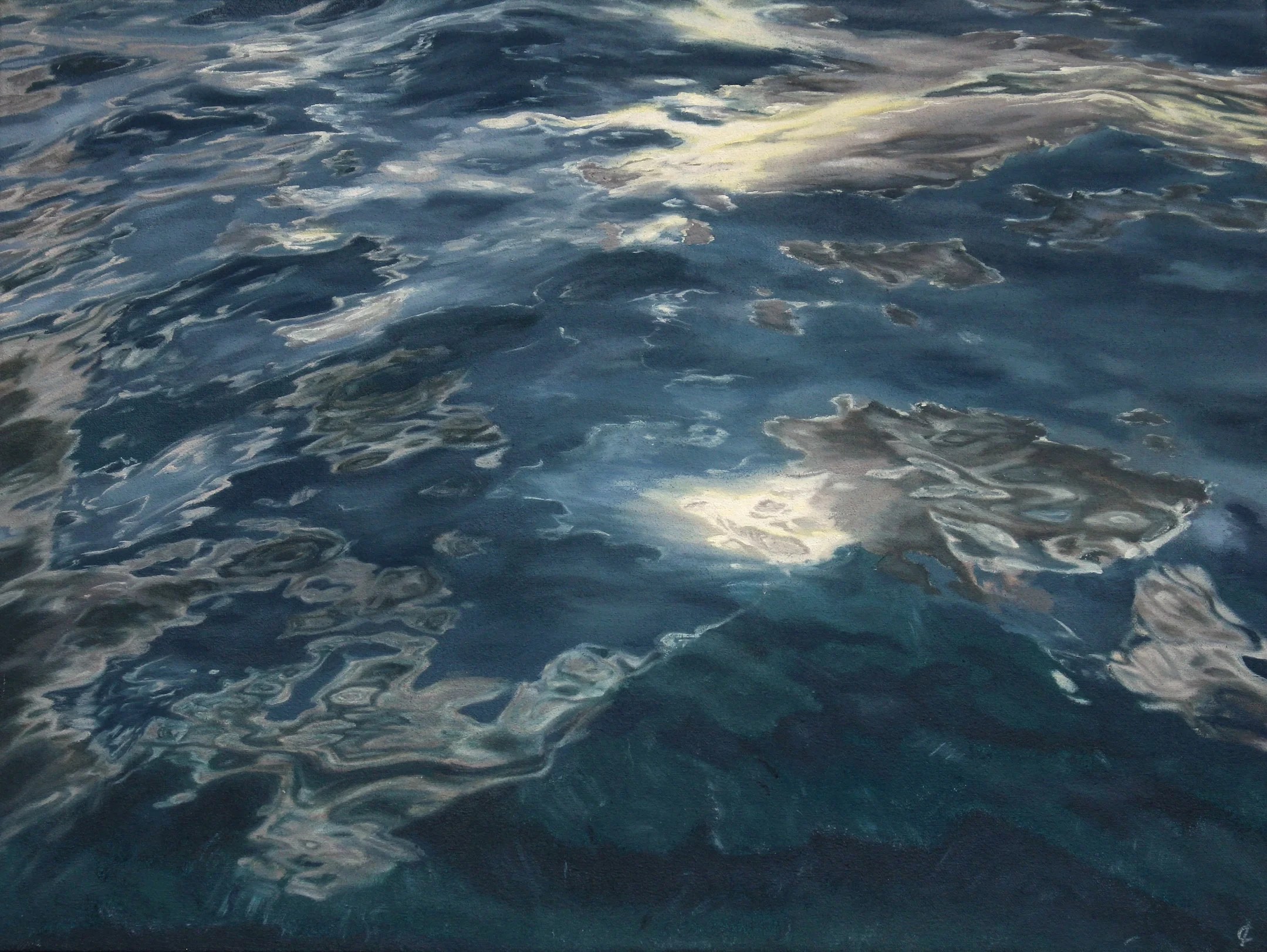 "Bits of Clouds", Oil on recycled plastic canvas, 18"x24"