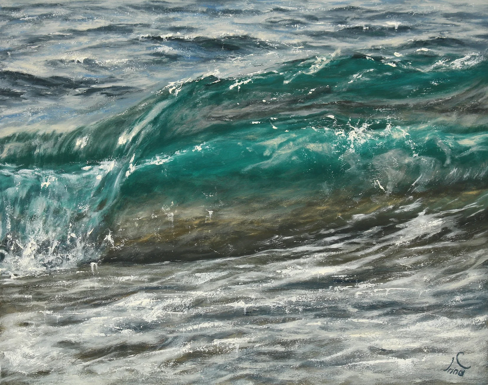 "Double Wave" Study, Oil on wood panel, 11"x14"