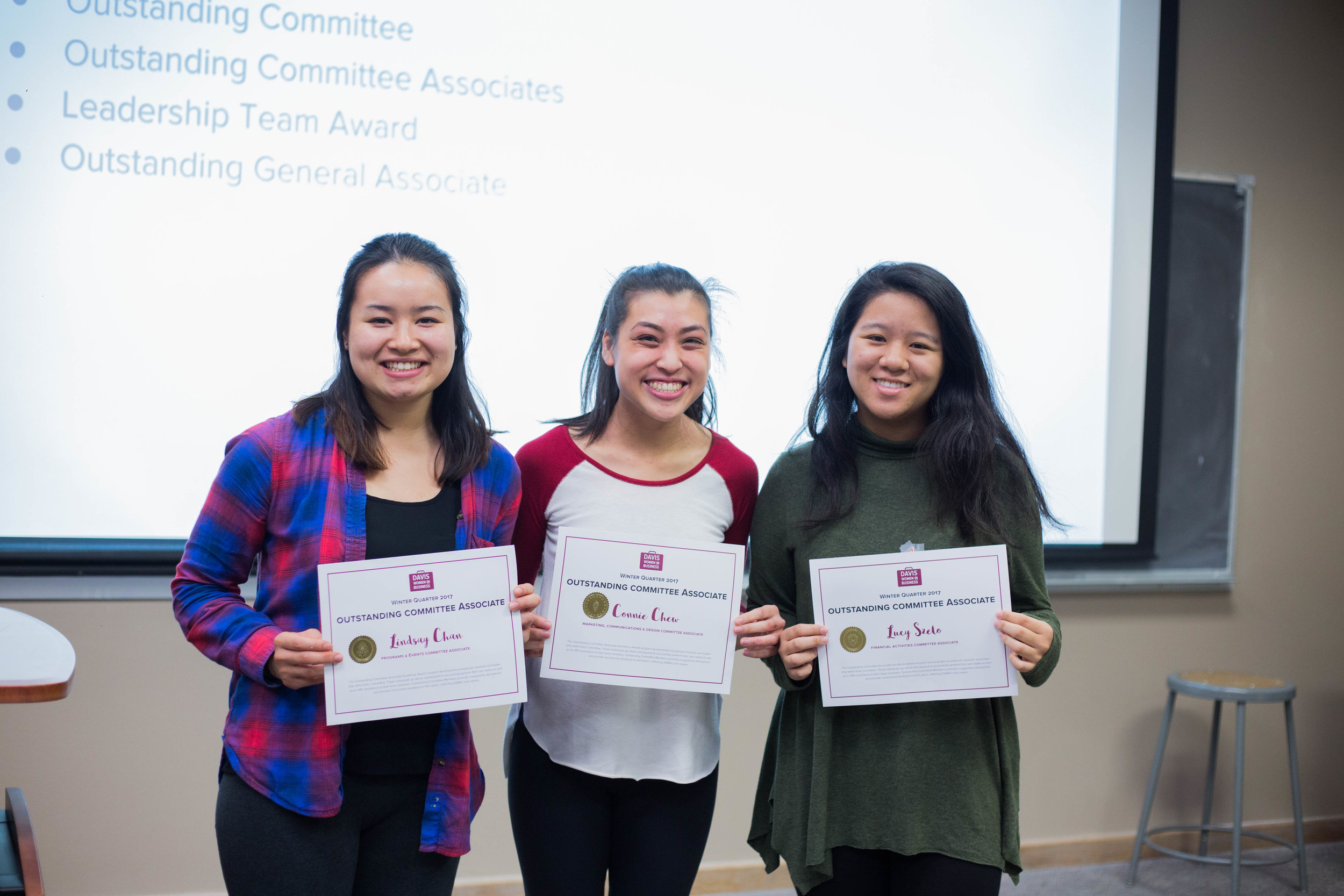 Lindsay, Connie, and Lucy, recipients of Winter Outstanding Committee Associate