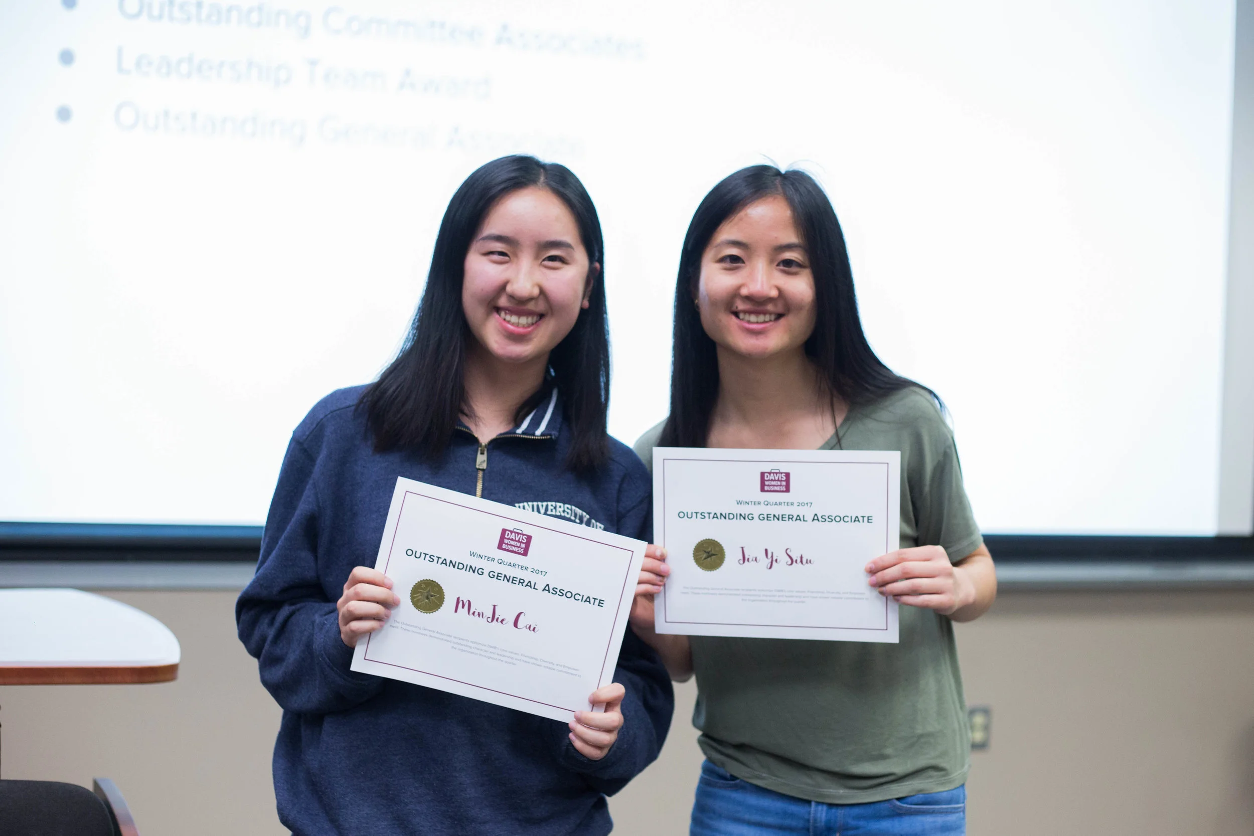 MinJie and Jia Yi, recipients of Winter Outstanding General Associate