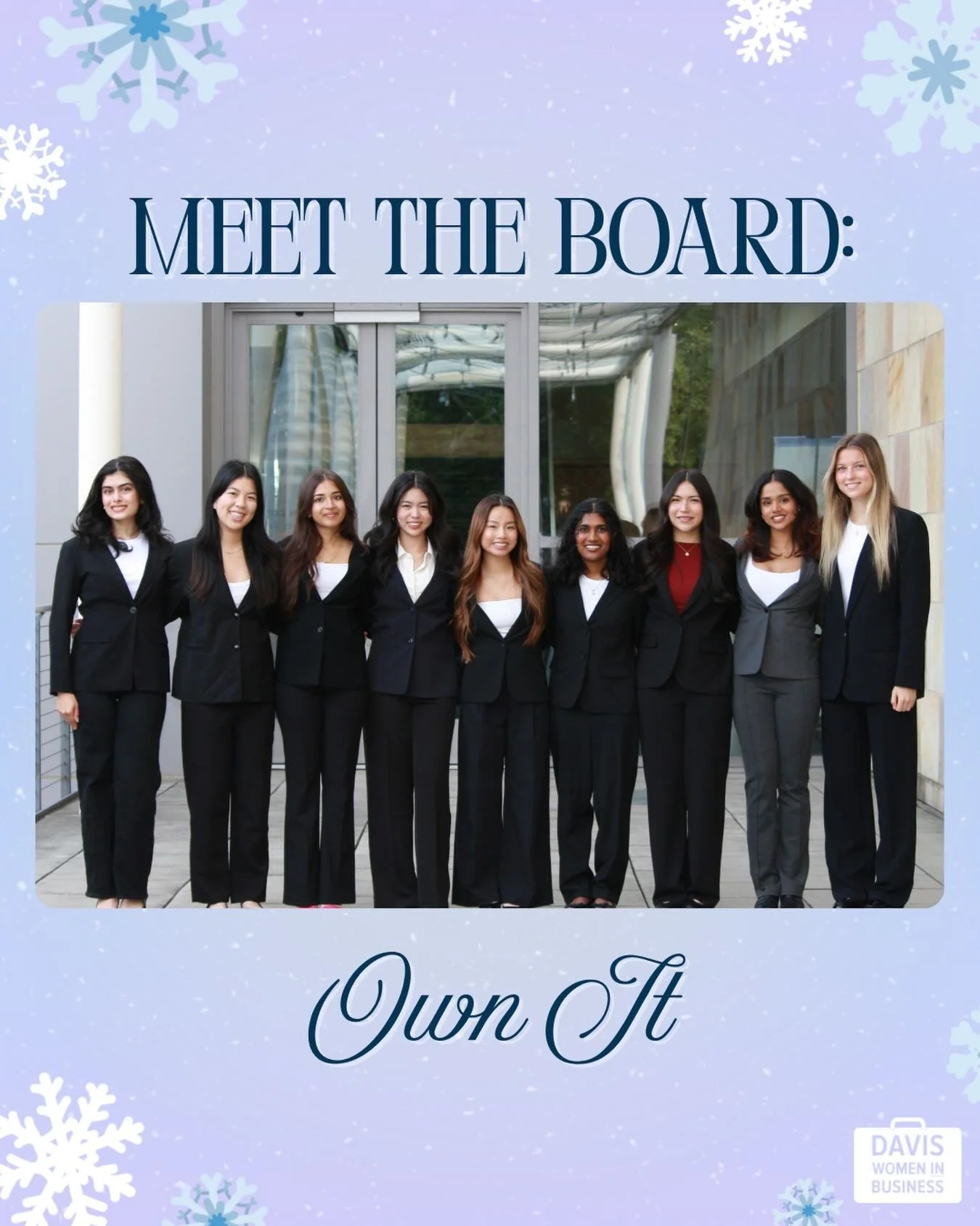 Meet our 2025-2026 OWN IT board! 🎟️

The OWN IT board manages all aspects of planning the annual OWN IT Summit, including securing speakers, working with corporate sponsors, advertising and publicity, event scheduling, and more.

📸 From left to rig